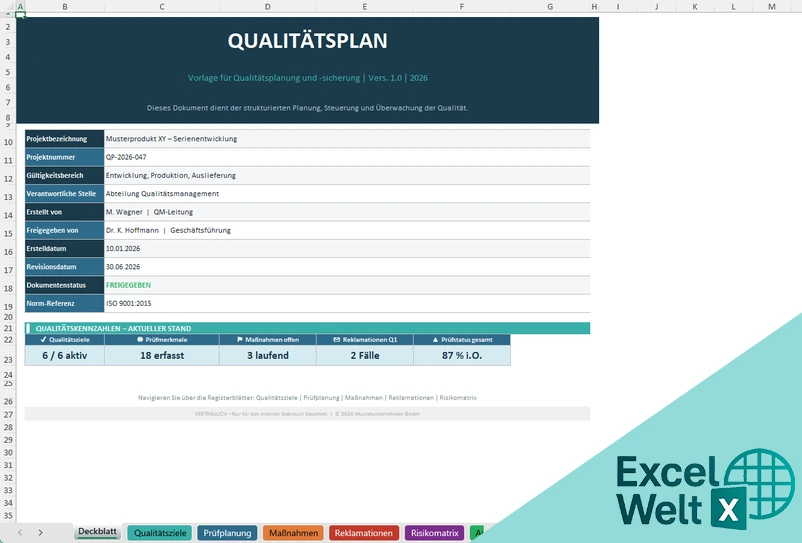 qualitätsplan excel vorlage