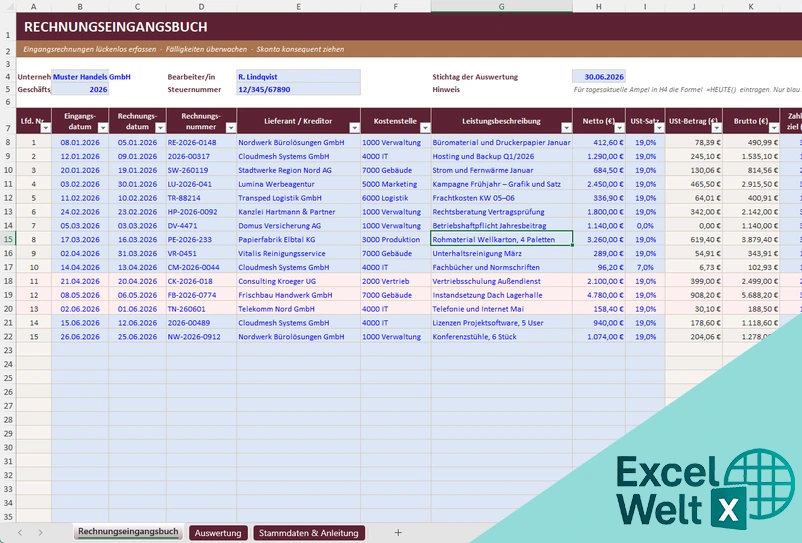 rechnungseingangsbuch excel vorlage