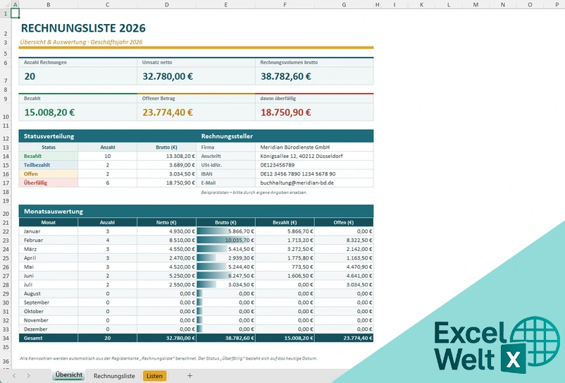 rechnungsliste excel vorlage