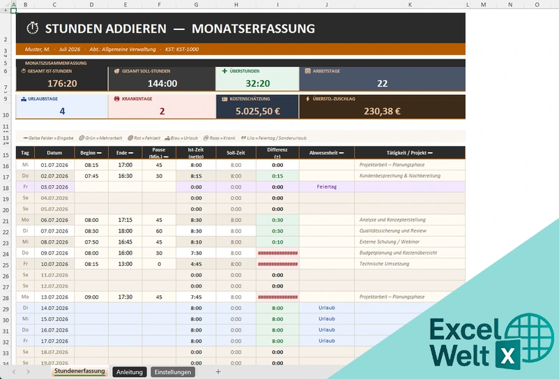 Stunden Addieren Excel