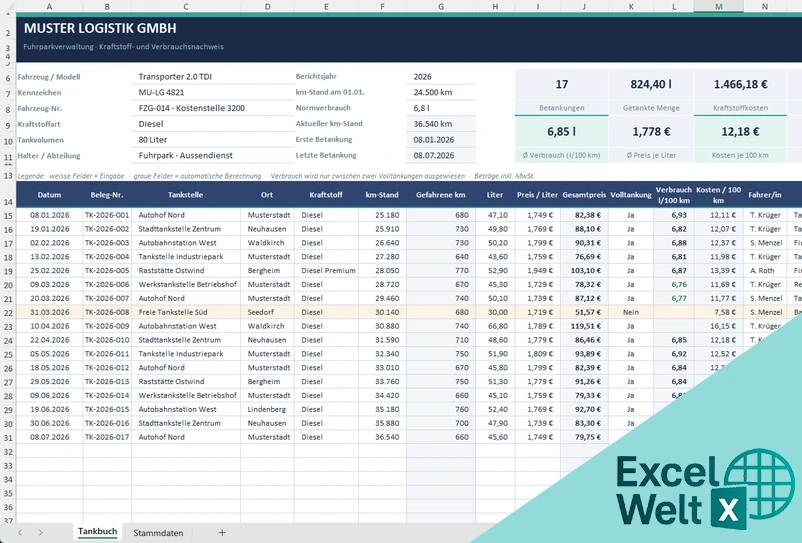 tankbuch excel vorlage