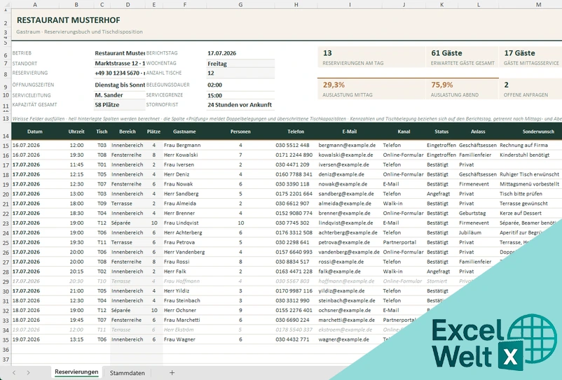 tischreservierung vorlage excel