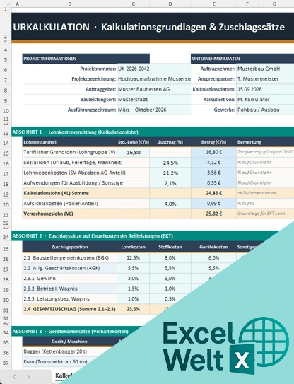urkalkulation excel vorlage