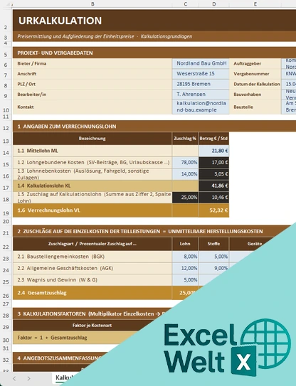 urkalkulation muster excel