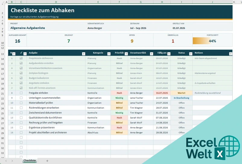 vorlage checkliste zum abhaken excel