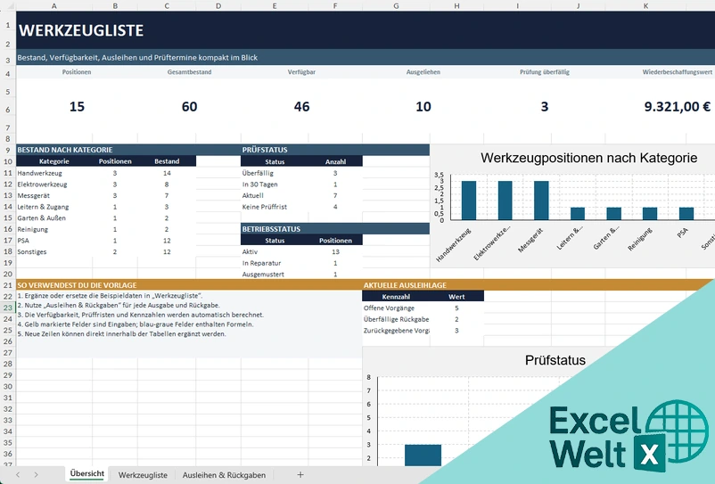werkzeugliste excel vorlage kostenlos