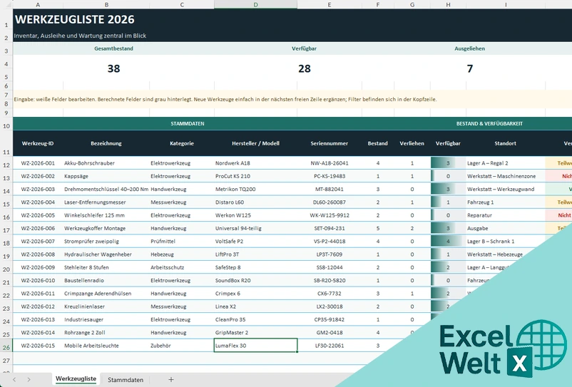 werkzeugliste excel vorlage