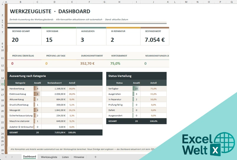 werkzeugliste vorlage excel