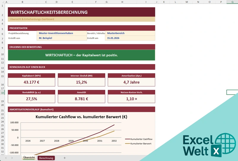 wirtschaftlichkeitsberechnung excel vorlage