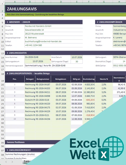 Zahlungsavis Excel Vorlage