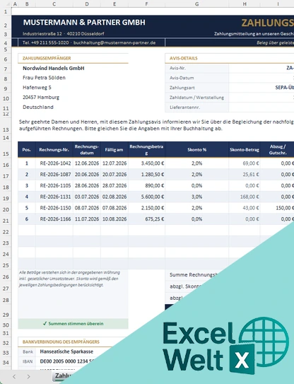 Zahlungsavis Vorlage Excel