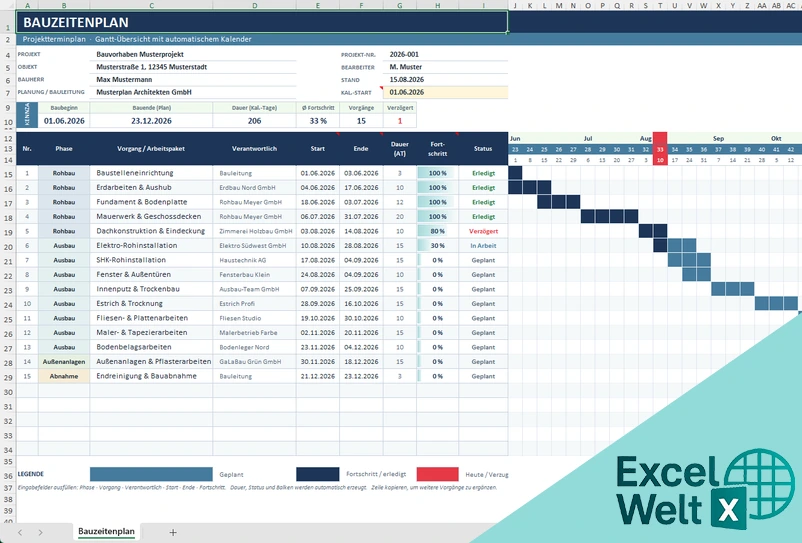 Bauzeitenplan Excel Kostenlos