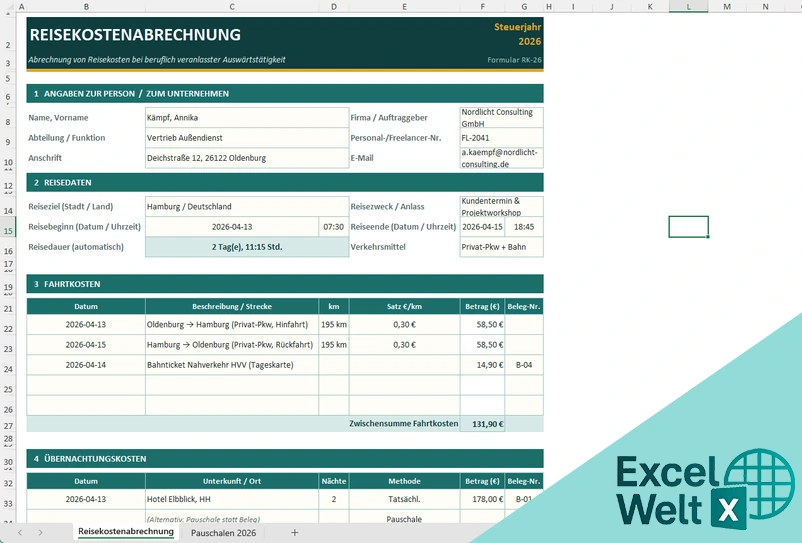 Reisekostenabrechnung Excel