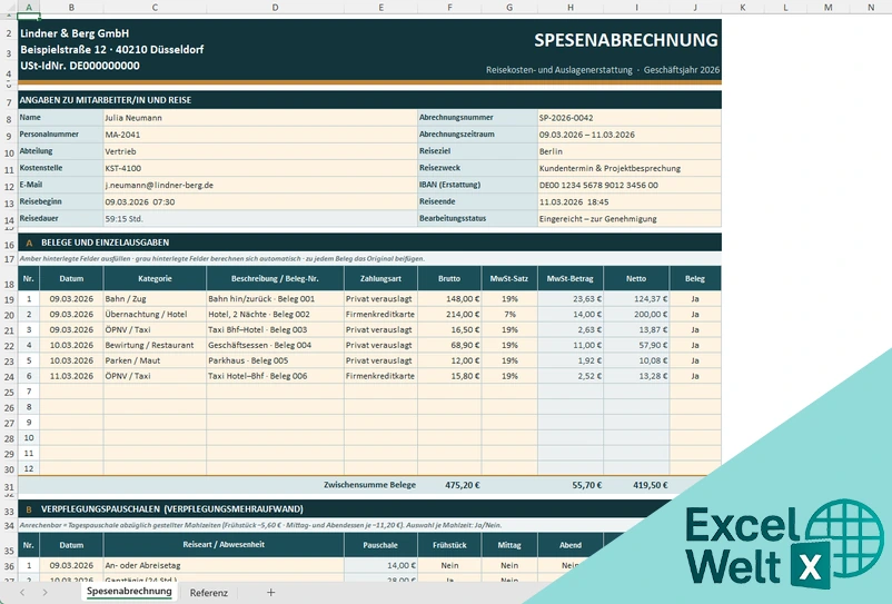 spesenabrechnung vorlage kostenlos
