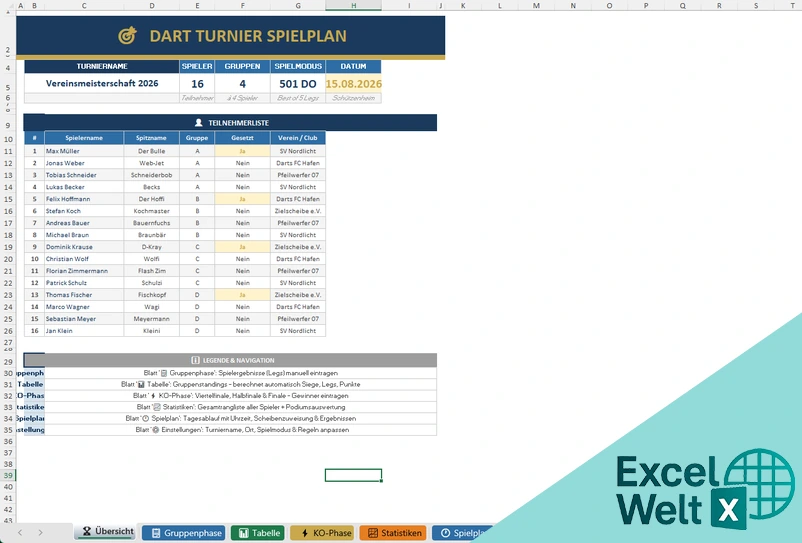 Dart Turnierplan Vorlage Kostenlos