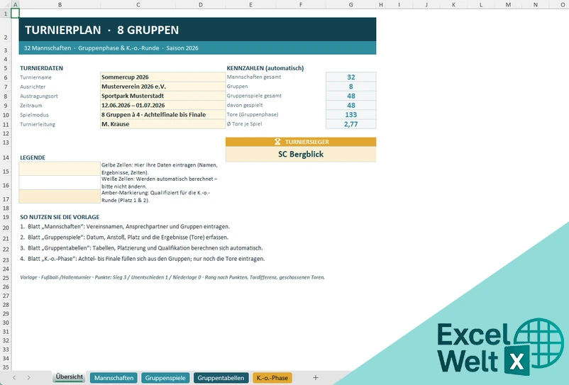 excel turnierplan vorlage 8 gruppen
