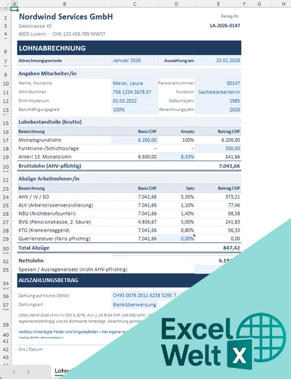 lohnabrechnung schweiz excel vorlage