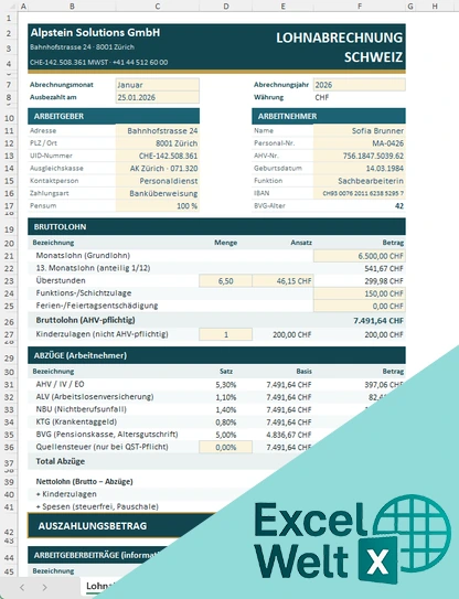 lohnabrechnung schweiz excel