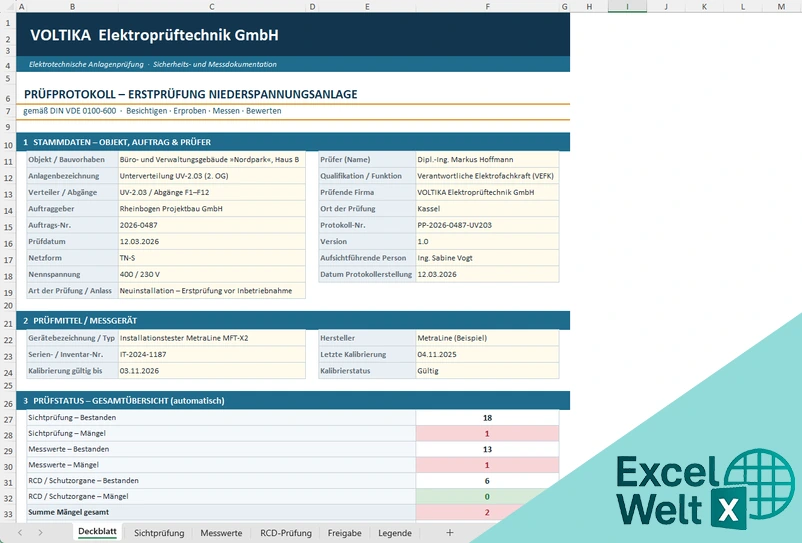 Prüfprotokoll Elektroinstallation Vorlage