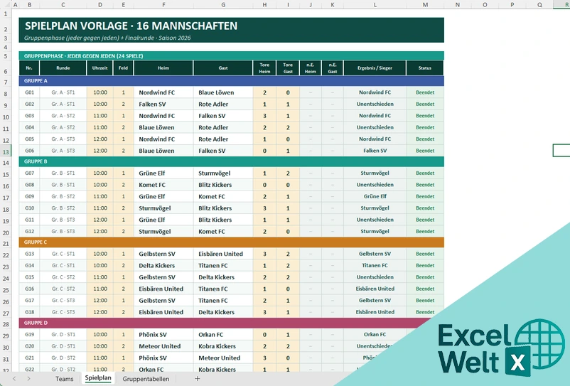 spielplan 16 mannschaften excel