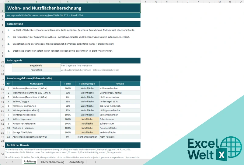 Wohnflächenberechnung Vorlage