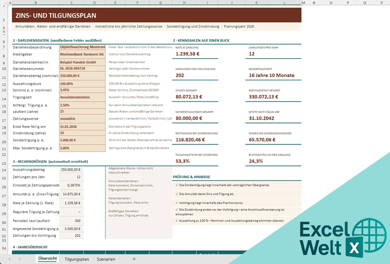 zins und tilgungsplan excel kostenlos