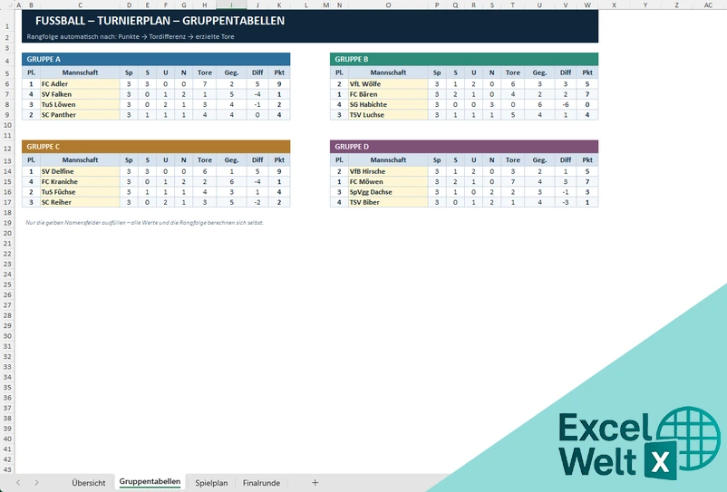 Fussball Turnierplan Excel Vorlage