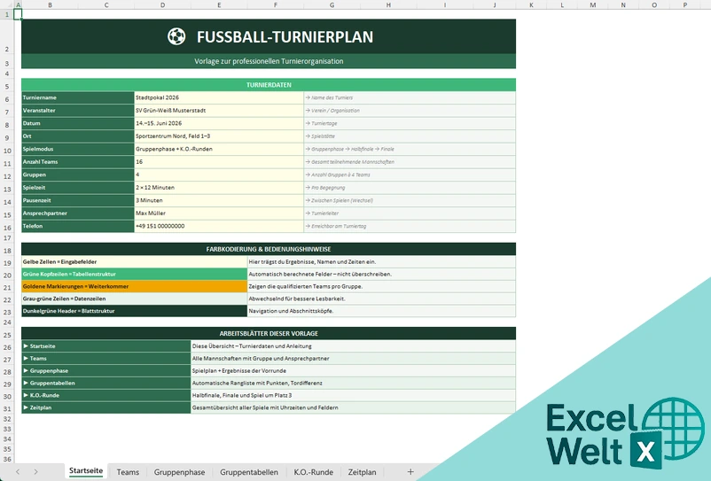 Fussball Turnierplan Excel kostenlos