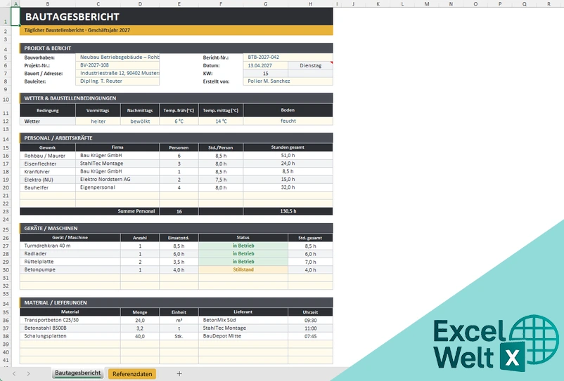 Bautagesbericht Excel