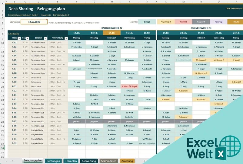 Desk Sharing Excel Vorlage