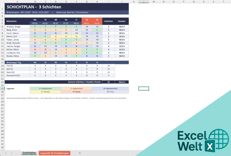 Schichtplan 3 Schichten Excel Vorlage