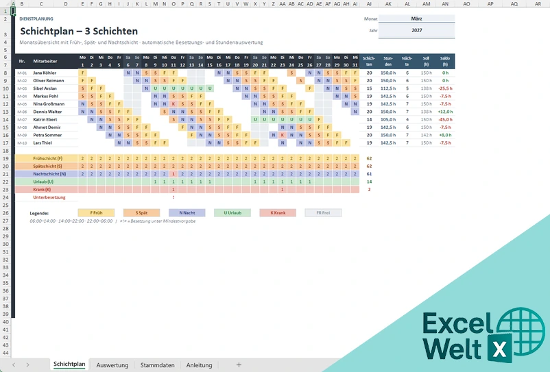 Schichtplan 3 Schichten Excel Kostenlos