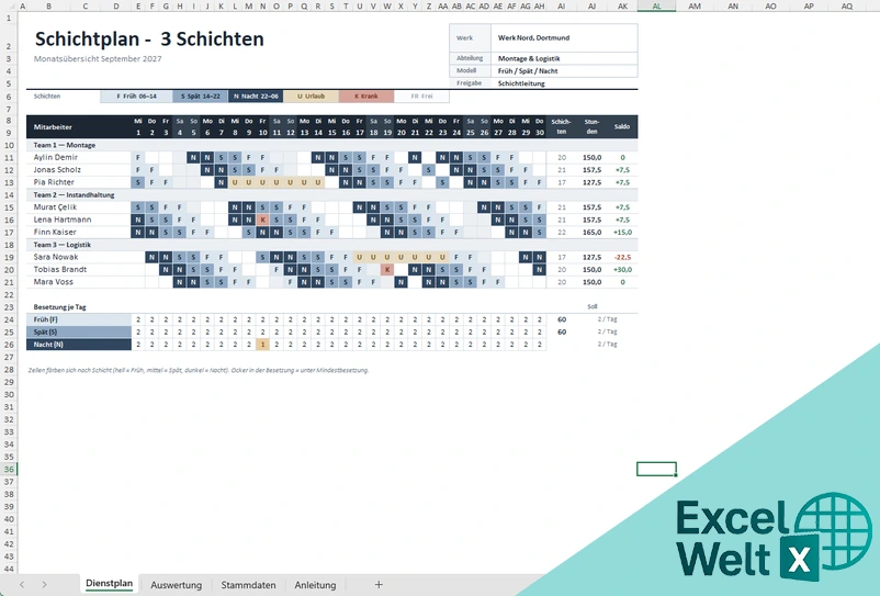 Schichtplan 3 Schichten Excel