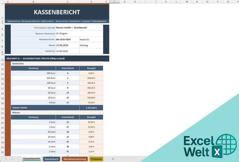 Kassenbericht Vorlage Excel
